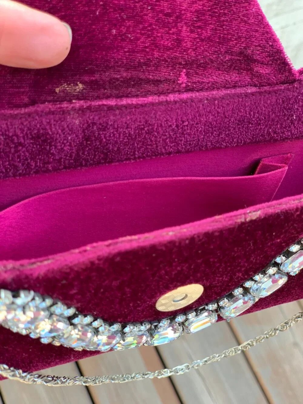 Vtg Burgundy Velvet Rhinestone Clutch Shoulder Bag Handbag Gala Evening Purse